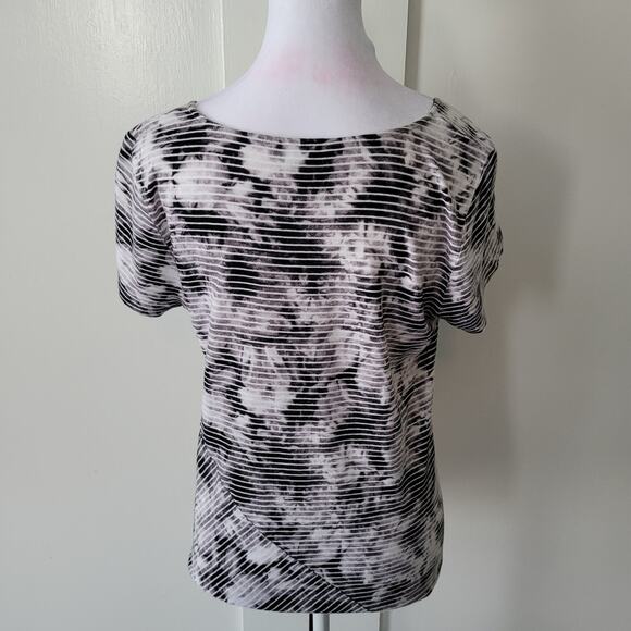 J. Jill	Size	S Pure Jill Linen Blend Grey Black Striped Bleach Dye Top Casual - Picture 3 of 8